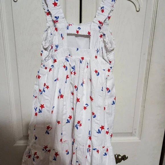 Girls White Dress with Red and Blue Floral Pattern - Picture 7 of 9